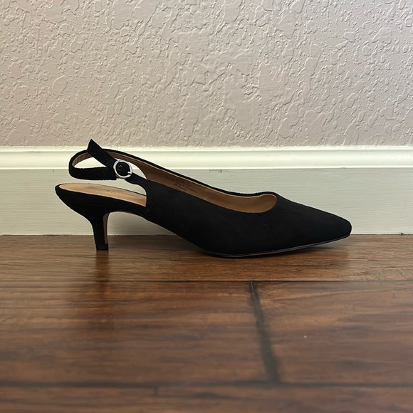 Suede Black Slingback Kitten Heels - Picture 4 of 6